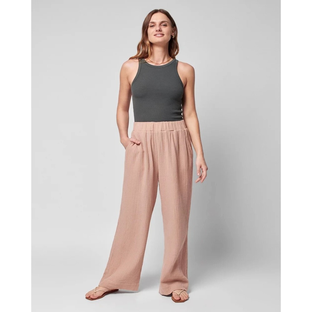 Faherty Dream Cotton Gauze Wide Leg Pant M Pink Smocked Waist Organic Cotton